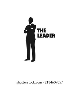 Standing business man in suit. Leadership vector silhouette illustration concept.