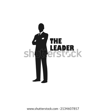 Standing business man in suit. Leadership vector silhouette illustration concept.