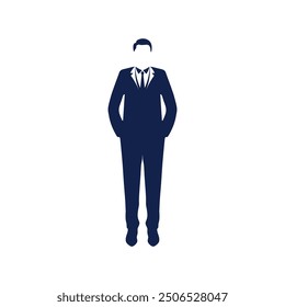 Standing Business Man with Suit Tuxedo Silhouette Icon Illustration Design Vector