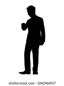 Standing businessman with book silhouette vector