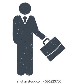 Standing Businessman grainy textured smooth blue icon for overlay watermark stamps. Flat symbol with scratched texture. Dotted vector ink rubber seal stamp with grunge design on a white background.