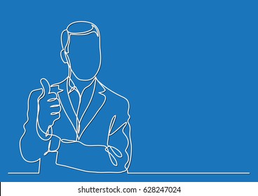 standing businessman showing thumb up gesture - continuous line drawing