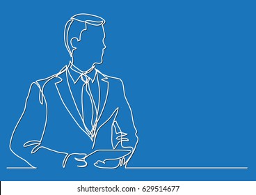 standing businessman with tablet - continuous line drawing