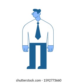 Standing businessman in white shirt. Flat vector character illustration, isolated on white background.