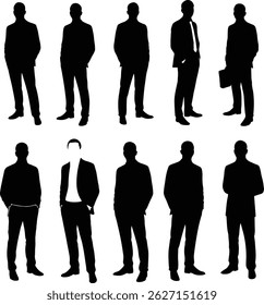 Standing Businessmen Silhouettes Vector Set