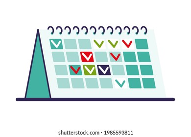 Standing calendar template. Business plan and time management concept. Flat style vector illustration.