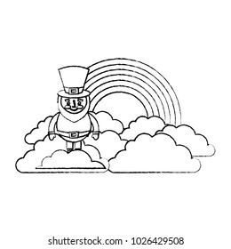 standing cartoon leprechaun on cloud rainbow