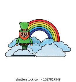 standing cartoon leprechaun on cloud rainbow