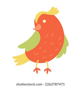 Standing cartoon red bird. Small cute spring sparrow. Easter birds for kids stickers and illustrations 