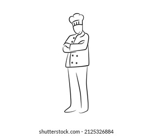 standing chef character sketch line illustration