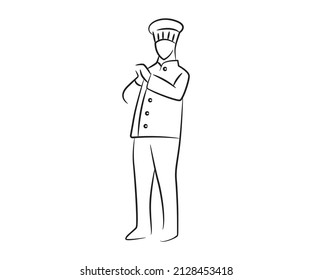 standing chef character sketch line illustration