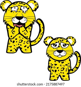 standing chibi leopard kid character cartoon expressions pack collection in vector format