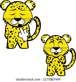 standing chibi leopard kid character cartoon expressions pack collection in vector format