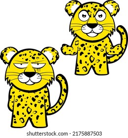 standing chibi leopard kid character cartoon expressions pack collection in vector format