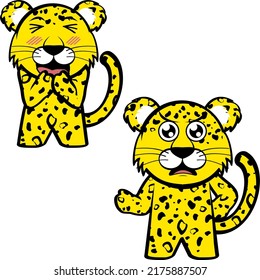colección de expresiones de dibujos animados de personajes chibi leopard kid en formato vectorial