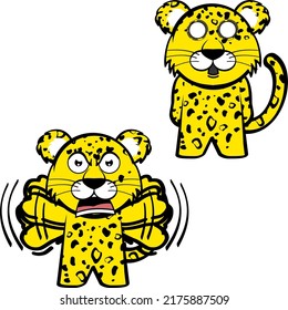 colección de expresiones de dibujos animados de personajes chibi leopard kid en formato vectorial
