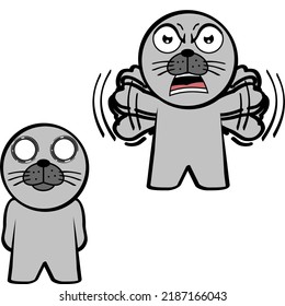 standing chibi seal kid character cartoon expressions set collection in vector format