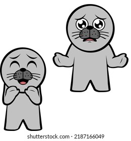 standing chibi seal kid character cartoon expressions set collection in vector format