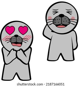 standing chibi seal kid character cartoon expressions set collection in vector format