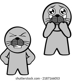 standing chibi seal kid character cartoon expressions set collection in vector format