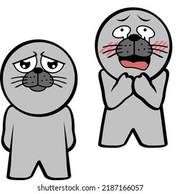 standing chibi seal kid character cartoon expressions set collection in vector format