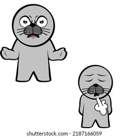 standing chibi seal kid character cartoon expressions set collection in vector format