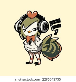 a standing chicken in anime style in a vector form