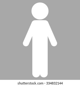 Standing Child vector icon. Style is flat symbol, white color, rounded angles, silver background.