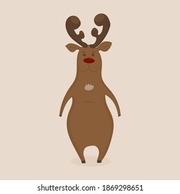 Standing christmas deer Rudolf deer with red nose