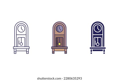 standing clock line and solid vector icons