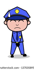 Standing with Close Eyes - Retro Cop Policeman Vector Illustration