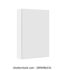 Standing closed book with white Cover. Vertical Blank Mockup. 3d Vector illustration. Empty Book Template. Thick cover. Magazine, album or diary on white background. EPS10. 