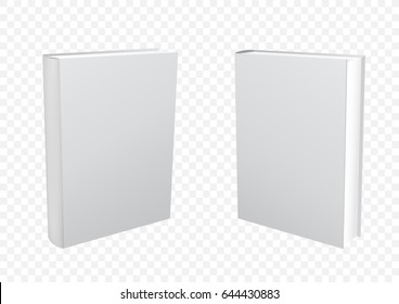 Standing closed white paper book on transparent background. Empty cover template. Education literature symbol. Author writer show product