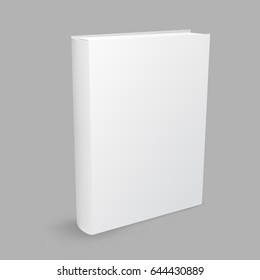 Standing closed white paper book with shadow on gray background. Education literature symbol. Empty cover template. Author writer show product