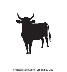 Standing cow silhouette symbol illustration, bull silhouette icon design, animal ranch vector design illustration. 