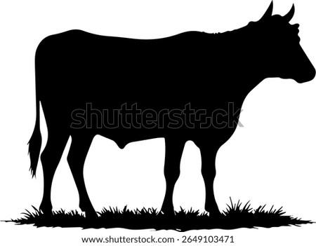 Standing Cow Silhouette Vector Black Farm Animal Clipart on White Background