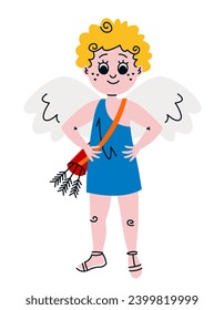 Standing cupid front view. Cute character in doodle style.