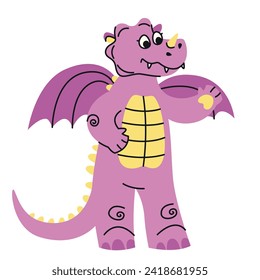 Standing cute dragon. Fairytale character in doodle style.