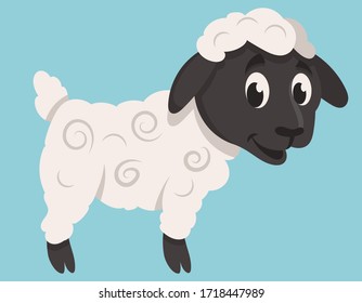 Standing cute lamb. Farm animal in cartoon style.