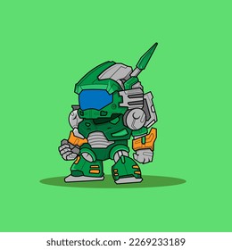 Stehendes Cute Mecha Robot süße Kinder Vektorgrafik für T-Shirts, Spielzeug, und kann für T-Shirt, Kleidung, Bekleidung. Buchillustration, Game Asset und andere grafische Objekte