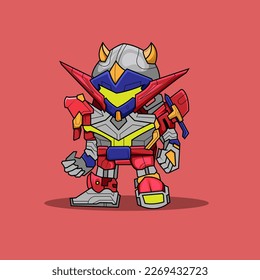 Stehendes Cute Mecha Robot süße Kinder Vektorgrafik für T-Shirts, Spielzeug, und kann für T-Shirt, Kleidung, Bekleidung. Buchillustration, Game Asset und andere grafische Objekte
