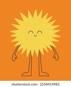 Standing cute sun. Character in linear flat style.