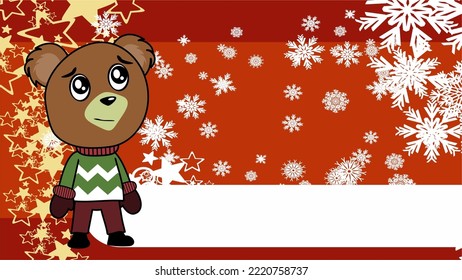 standing cute teddy bear kid xmas cartoon background postal in vector format