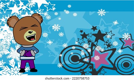 standing cute teddy bear kid xmas cartoon background postal in vector format