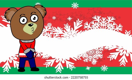 pie lindo oso de peluche niño navidad caricatura postal de fondo en formato vector