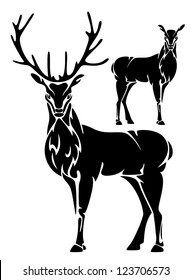 standing deer black and white vector illustration