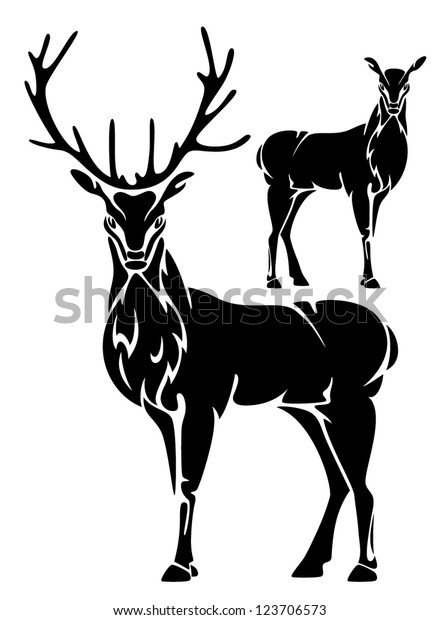 Standing Deer Black White Vector Illustration Stock Vector (Royalty