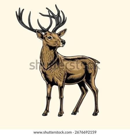 Standing deer illustration with hand drawing