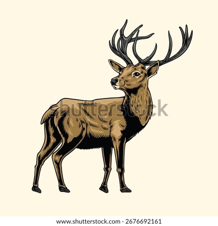 Standing deer illustration with hand drawing