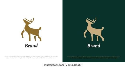 Standing deer logo design illustration. Animal silhouette deer full body brave doe elk ruminant hart zoo hunter club. Simple flat icon symbol, modern abstract drawing elegant luxury glamour mascot.